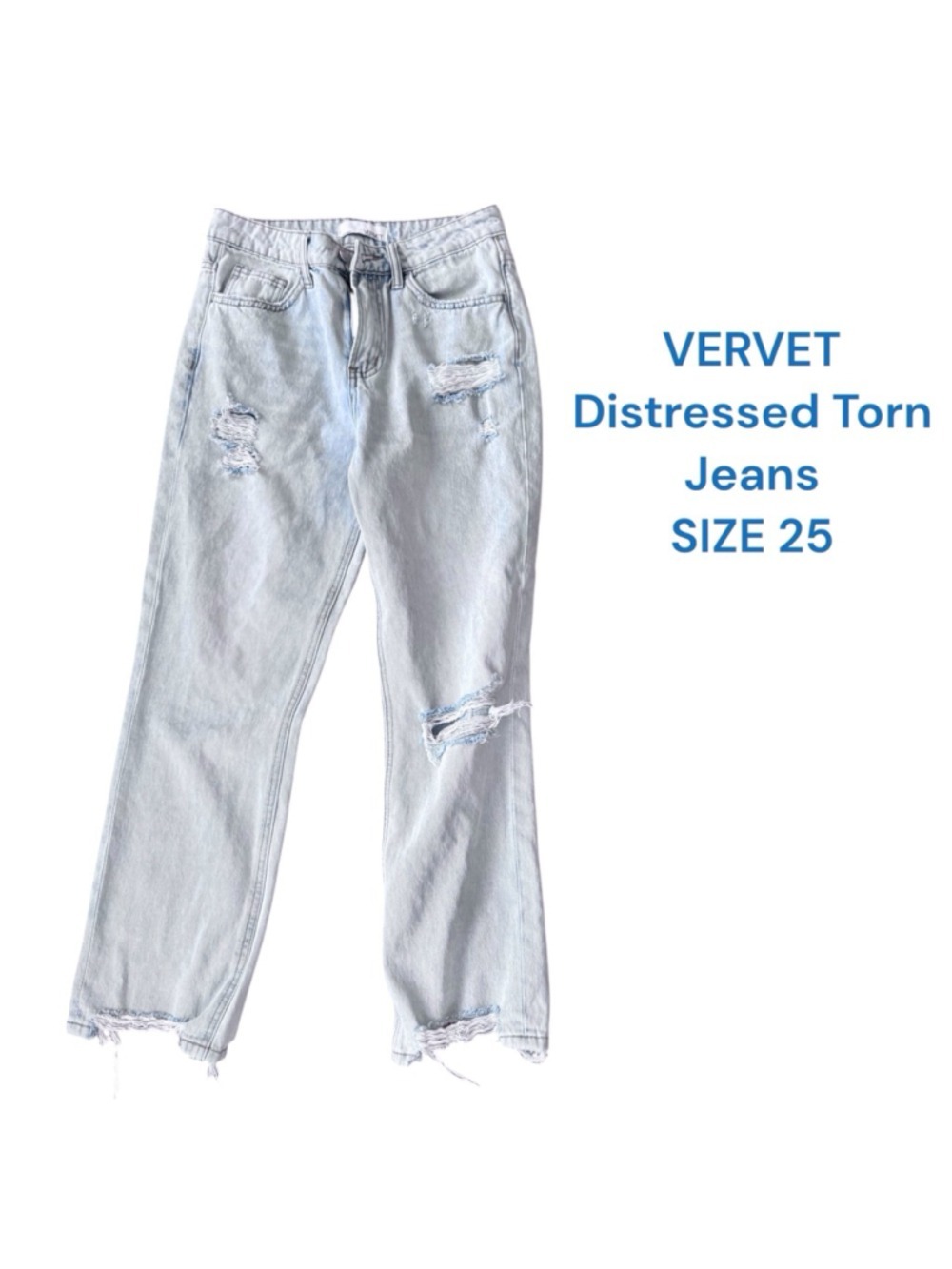 Vervet Jean’s Distressed Raw Hem Torn Denim Size 25 Light Blue Y2K